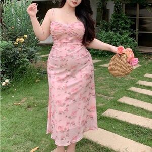 Elegant Pink Floral Long Bodycon Dress